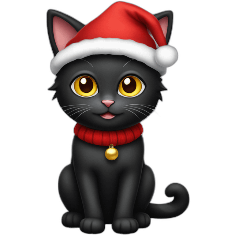 christmas black kitty in red hat full body emoji