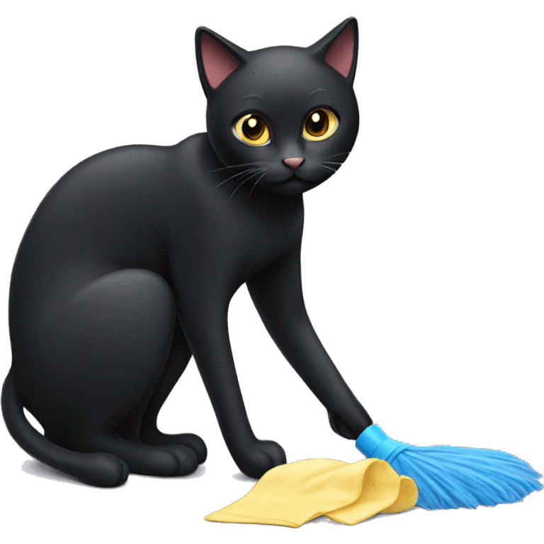 black cat cleaning emoji