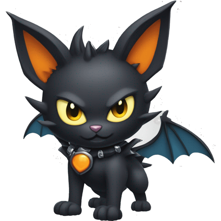 Black Cool Edgy Punk-Gothic Horned Bawinged Litten-Bat-cat-Fakemon with bat-ears full emoji