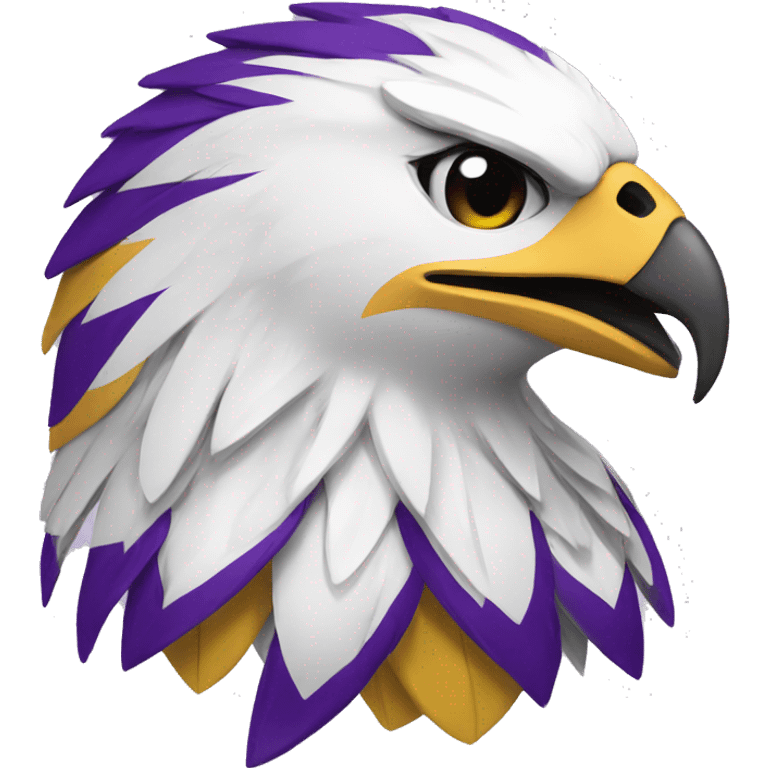 white hawk mascot with purple and gold emoji