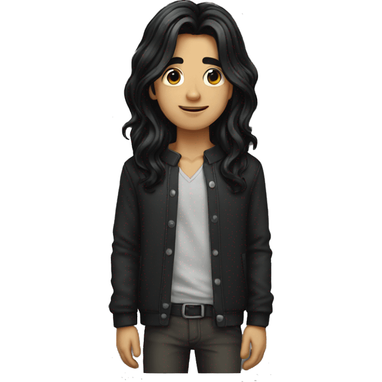 Long black hair man cute emoji