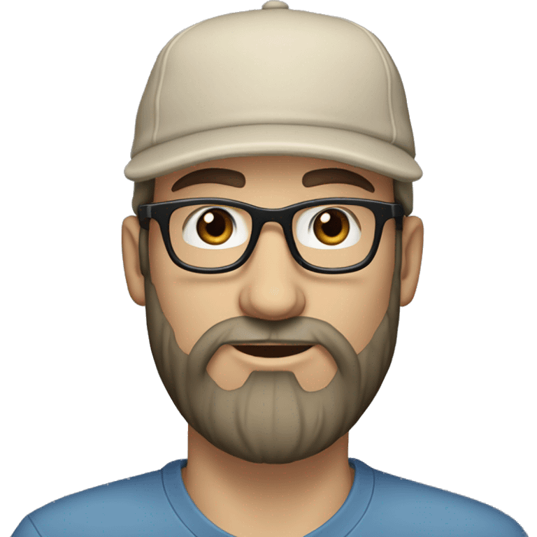 white man, with a long black beard and a beige cap, gray-blue eyes, round glasses with thin frames emoji