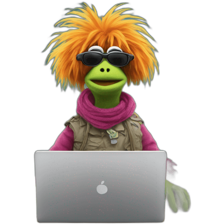 Fraggle with sunglasses working on a laptop emoji