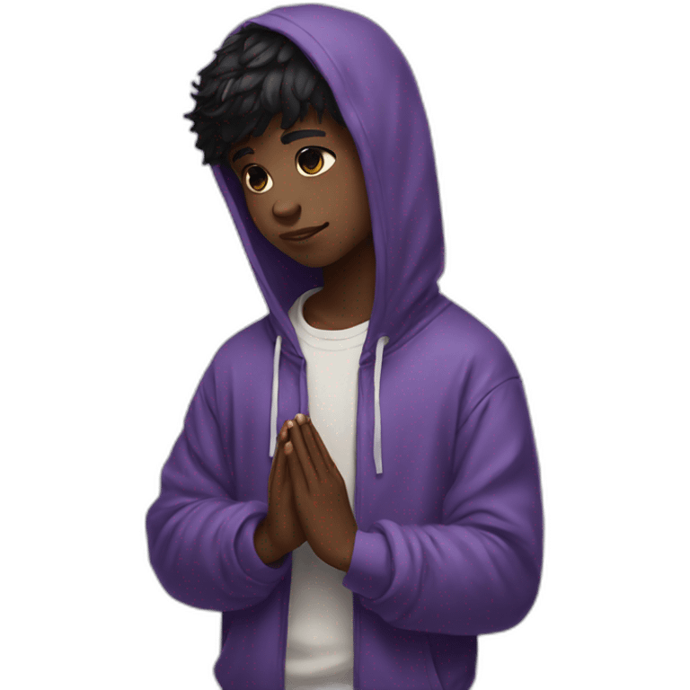 Black haired Purple eyed boy with panda hoodie praying emoji