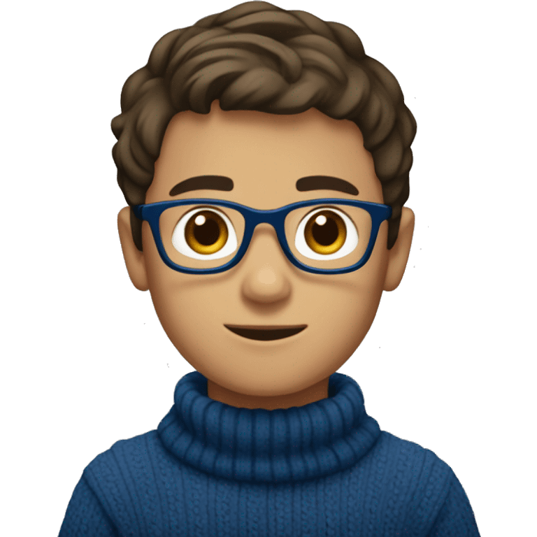 winter, christmas, young boy, short  brown hair, brown eyes, hispanic, dark blue sweater, full body, blue glasses emoji