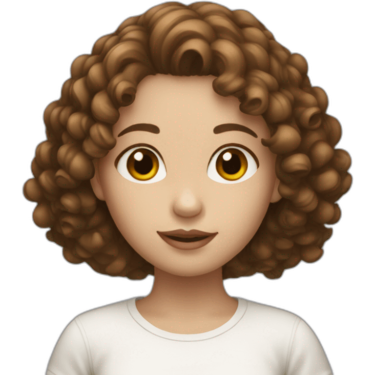 Girl with white skin, curly brown hair emoji