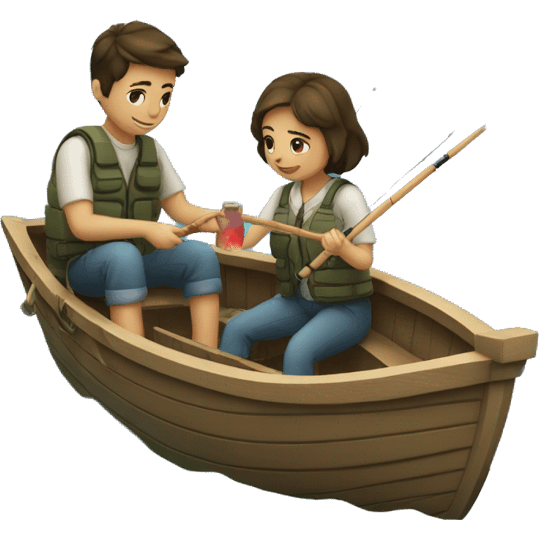 A couple (girl and boy) fishing in a boat romanticly emoji