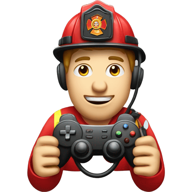 Caucasian firefighter playing video game controller emoji