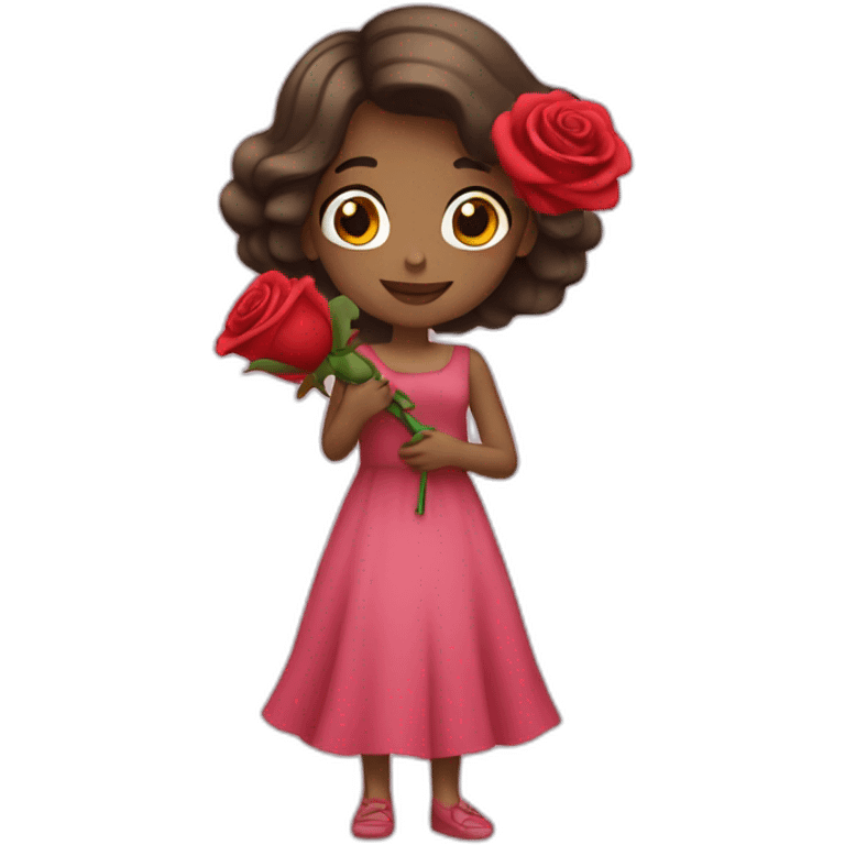 A girl wearing a dress and holding rose emoji