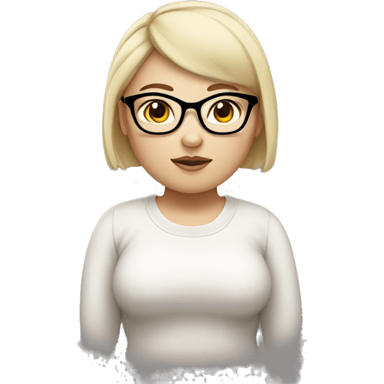 chubby white skinned asian girl with dark eyes wearing glasses with short blonde hair emoji