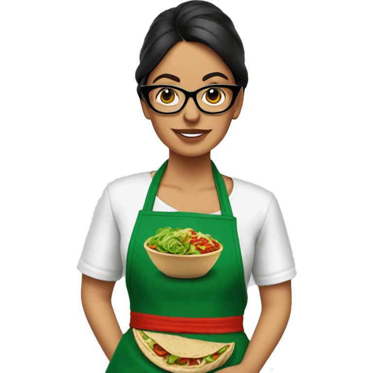 mexican lady green apron  with glasses cooking tacos emoji