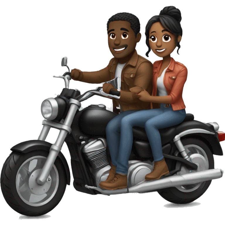 Black Couple on motorcycle  emoji