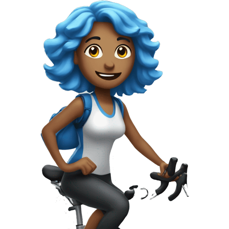 Girl with blue hair riding peloton bike  emoji