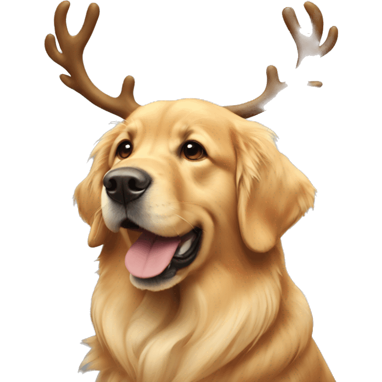 Golden retriever with reindeer horns emoji