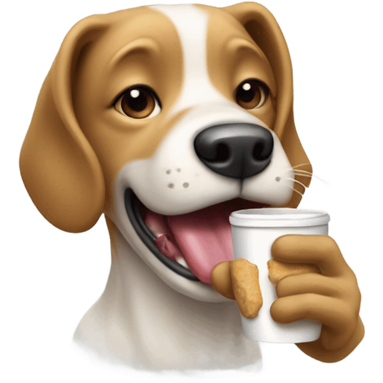 A dog licking a pup cup emoji