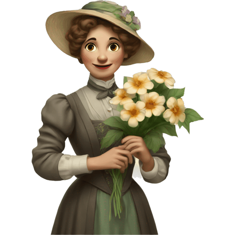 Edwardian woman holding a flower emoji