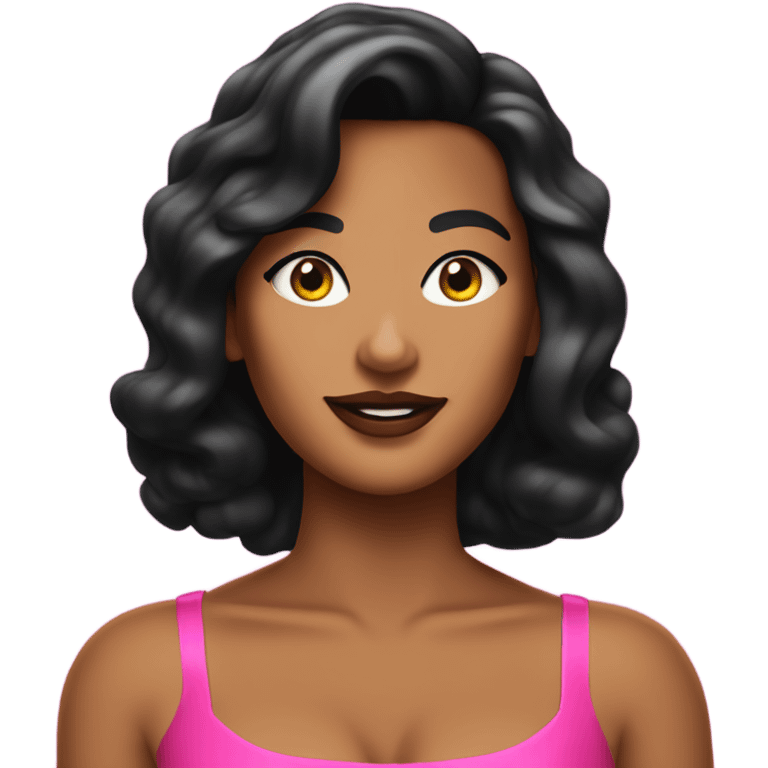 Tanned woman with black hair dressed in 1990s pop princess hair, makeup, and neon attire  emoji