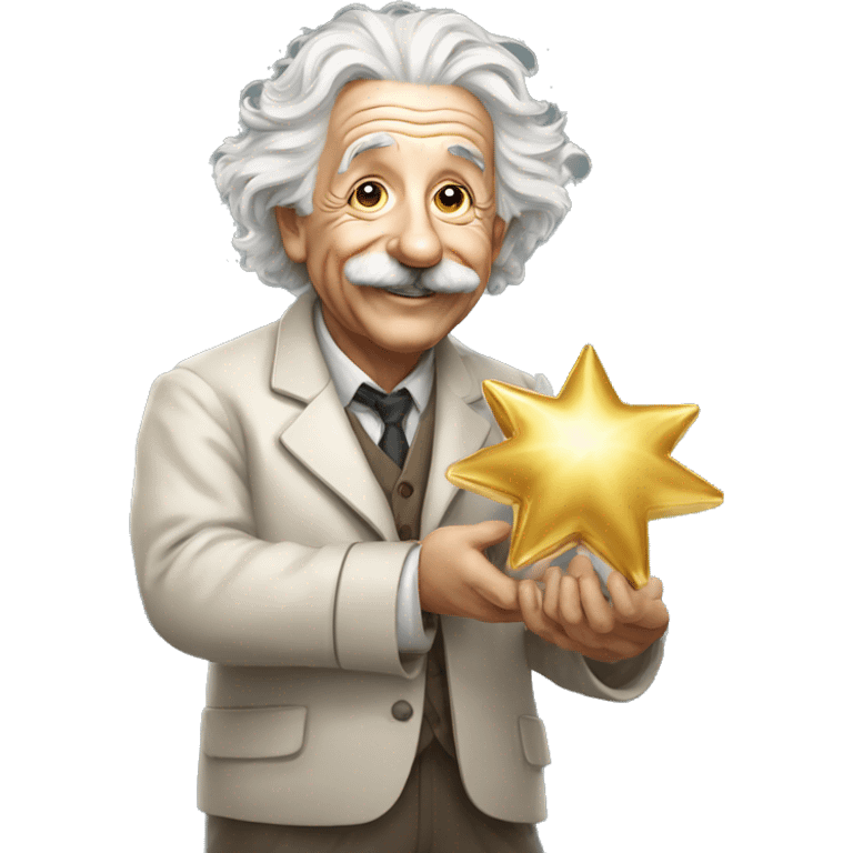 happy albert einstein holding onle golden small star in one hand emoji