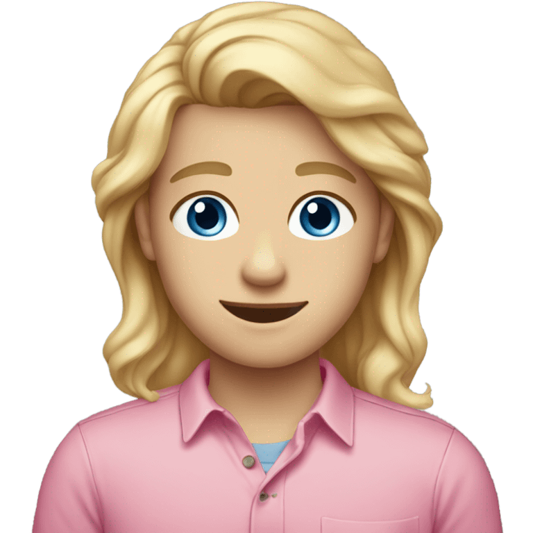 I 21 year old with warm blonde hair and blue eyes in a pink shirt  emoji