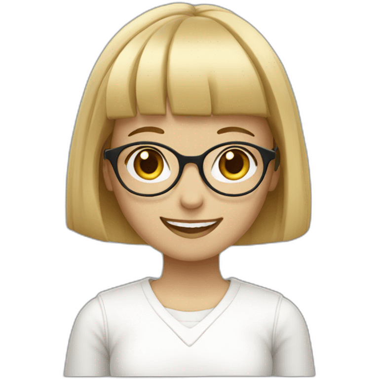 blond girl with glasses and bangs, smiling and in white clothes emoji