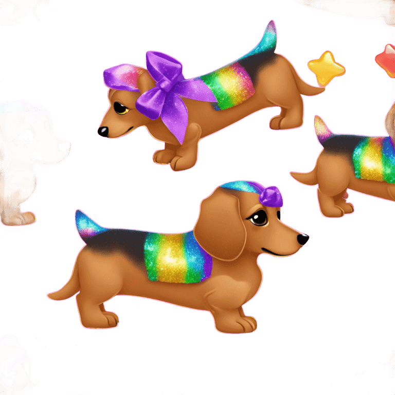 Lisa frank glitter fluffy dachshund with bows on head emoji