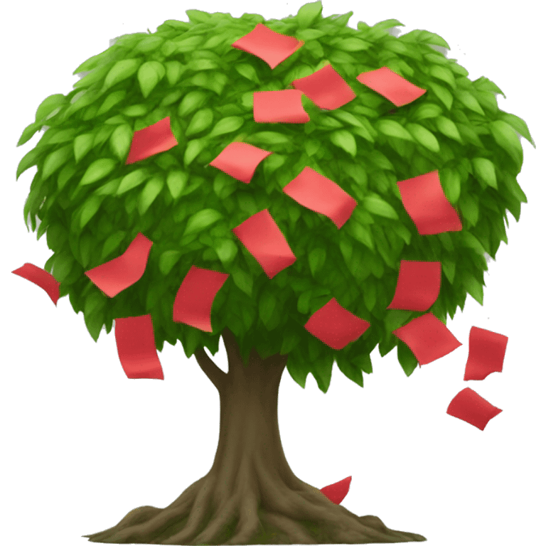 A big leafy bush with scattered red papers growing on it.  emoji