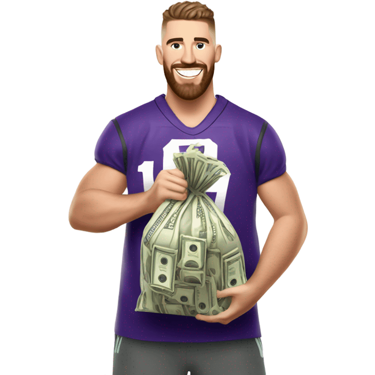 Travis Kelce holding a money bag emoji