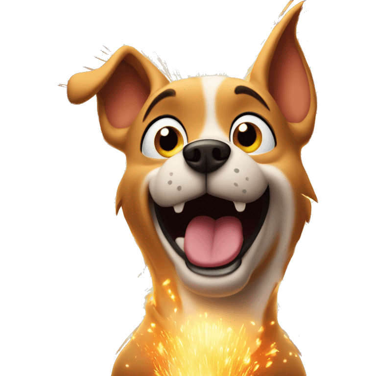 Dog in a looney tunes style inside of a firework in a cartoonish fashion emoji