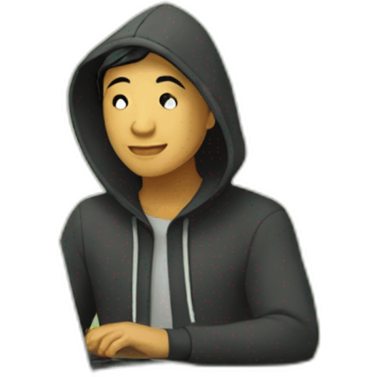 Asian entrepreneur in hoodie with laptop in nature emoji