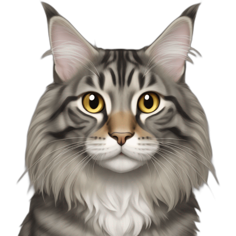 maine coon tabby cat typing in front of a screen emoji