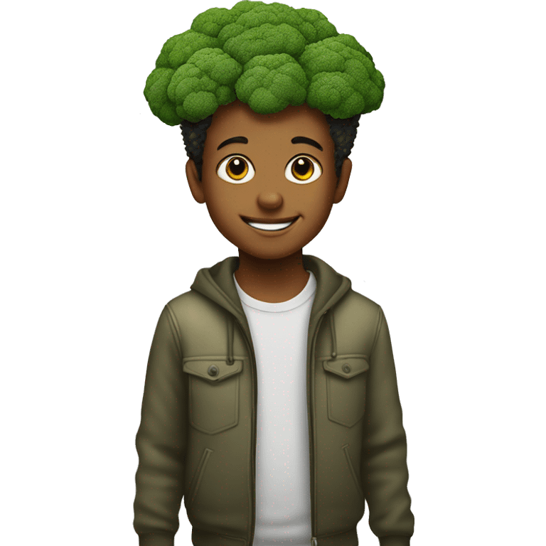 a young boy in San Francisco with broccoli for hair emoji