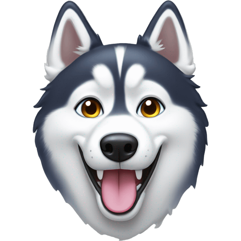 Husky with 2 different colored eyes that is smiling with tongue out emoji