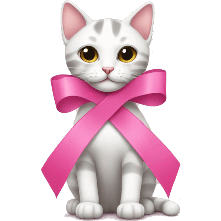 pink ribbon with cat emoji