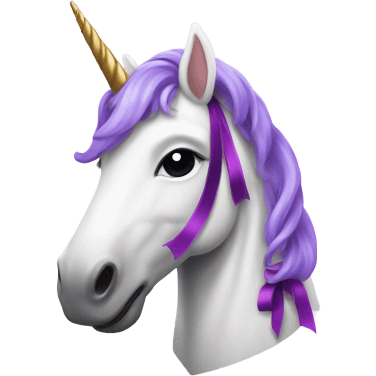 Unicorn with purple ribbon emoji