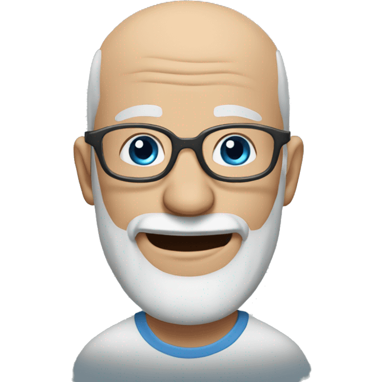 Bald man with glasses and big blue eyes  and long grey beard and laughing emoji