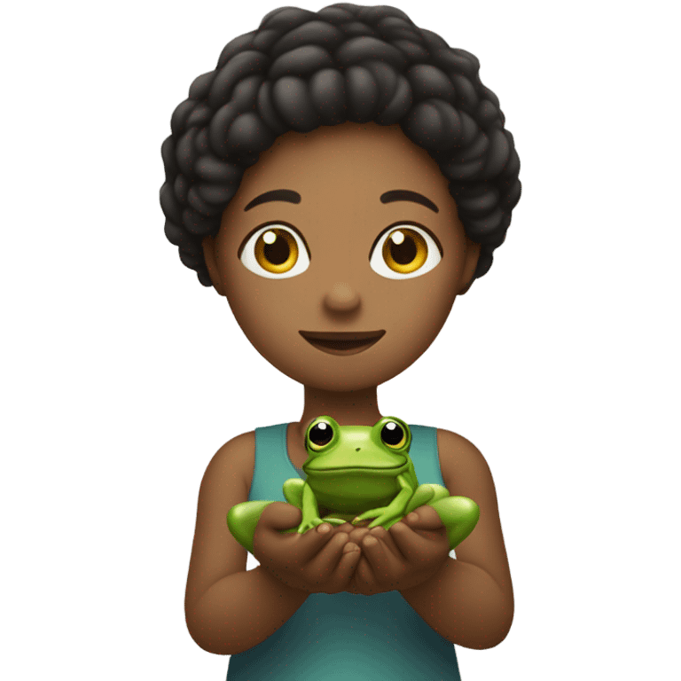 Woman holding a frog emoji