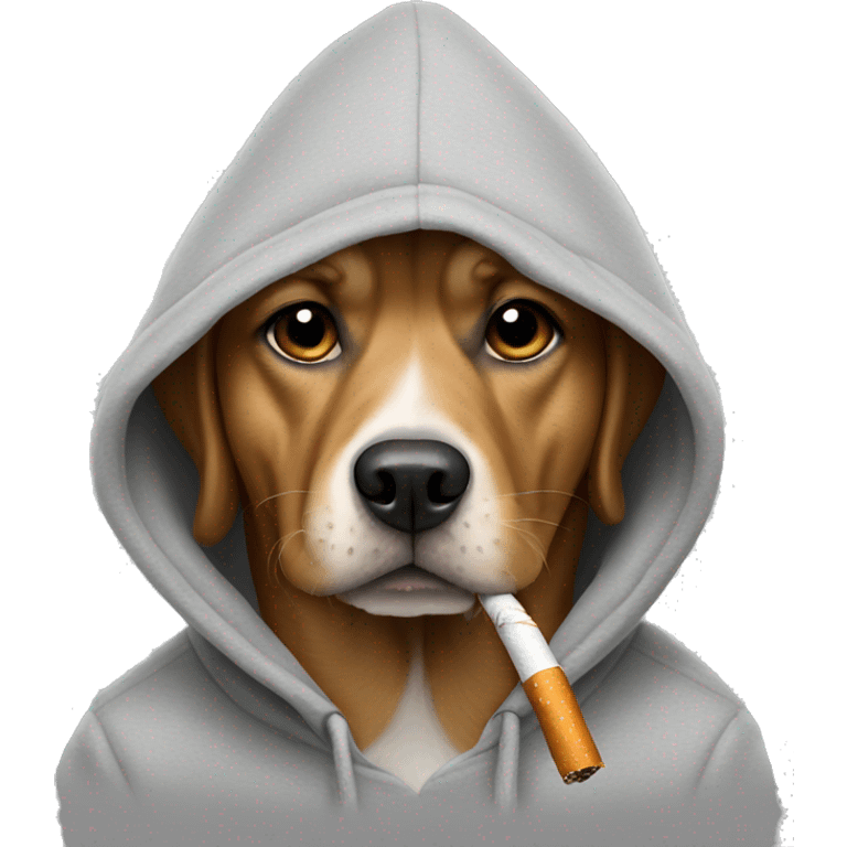 dog wearing a hoodie having a cigarette  emoji