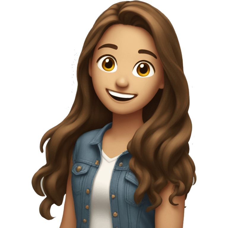 pretty girl wih long brown hair and brown eyes. she is laughing emoji