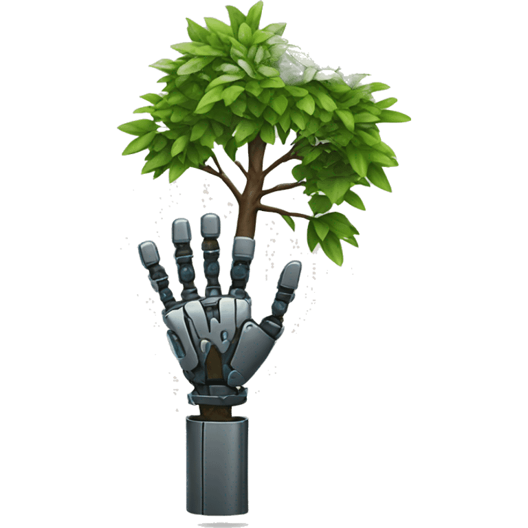 robot hand holdng tree sapling emoji