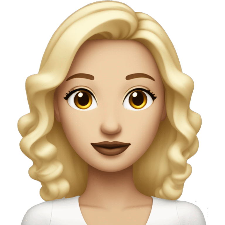 Create a very stylish blonde woman with brown eyes, a beauty mark above her upper lip on the right side, exuding a luxurious vibe. emoji