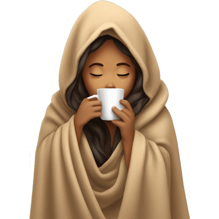 girl inside a blanket sipping coffee eyes closed emoji