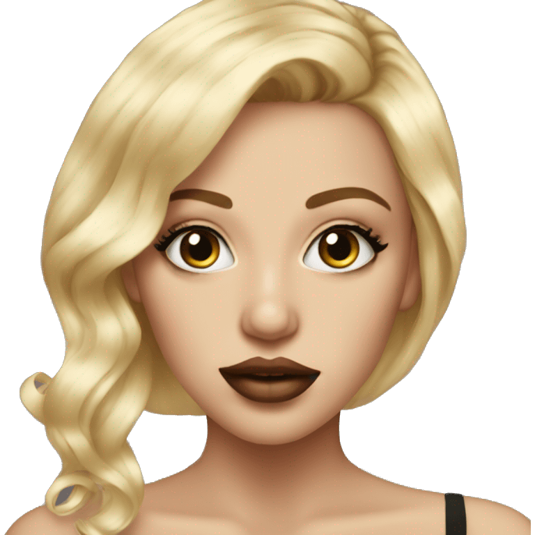 blonde girl portrait with lashes big lips emoji