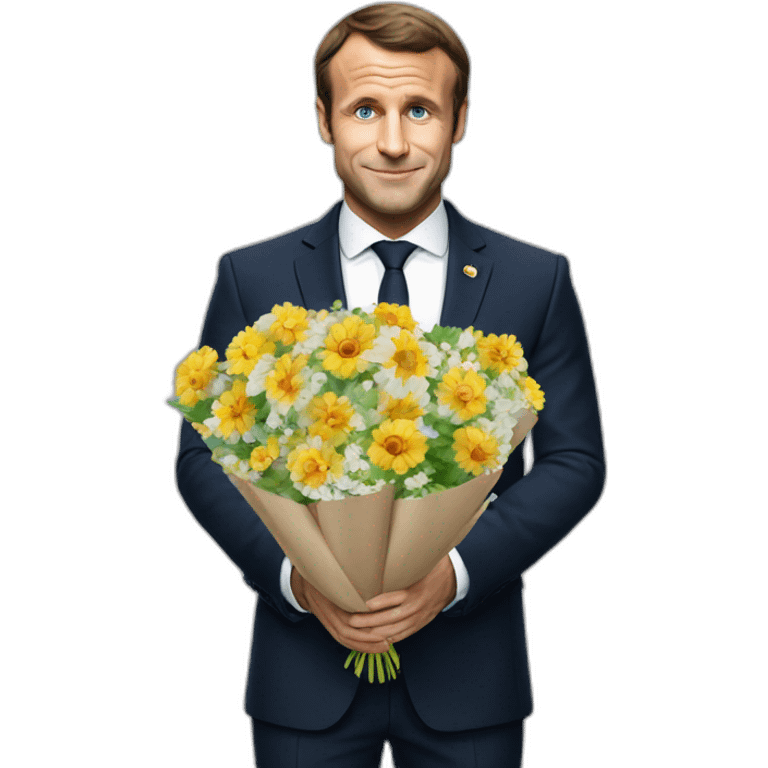 Macron avec un bouquet de fleurs dans les mains emoji