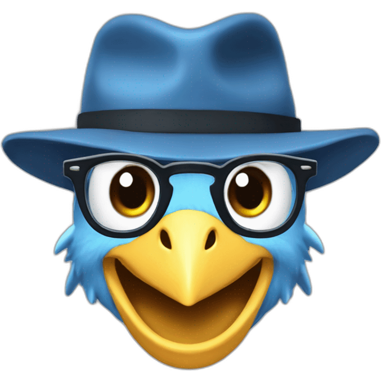 Crazy funny Articuno head with human white teeth and beautiful smile wearing glasses and hat emoji