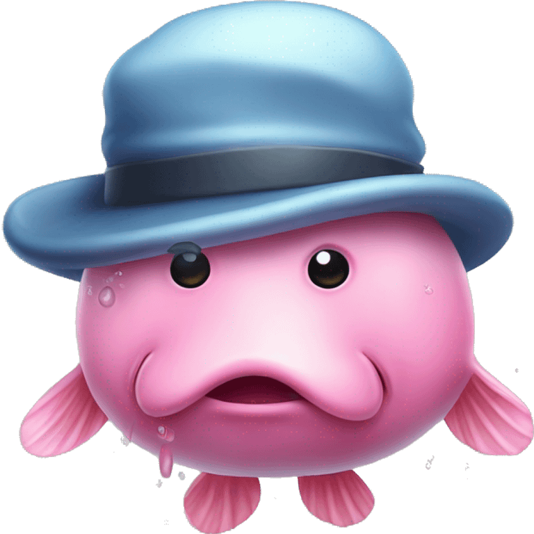 Blob fish drooling wet with a hat on emoji