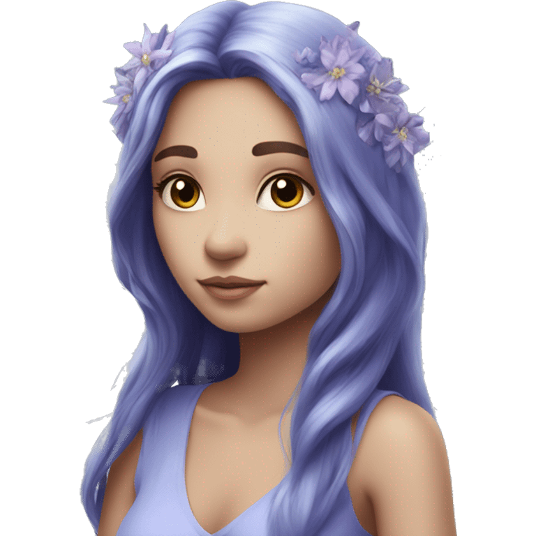 Beautiful, flower, fairy, blue, silver, purple, long hair, big wings emoji