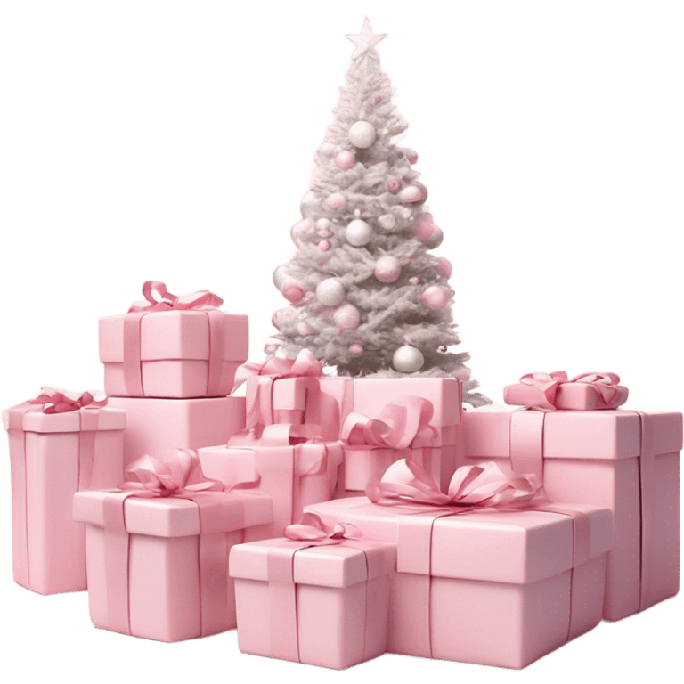 Light pink Christmas gifts under a white Christmas tree  emoji