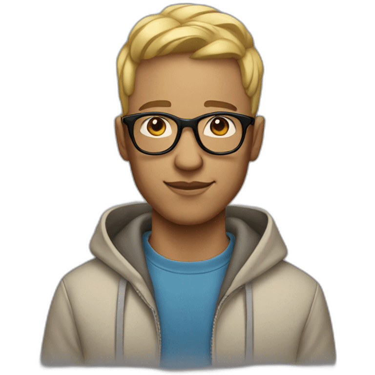 Man with light skin classic haircut and gay hoodie and glasses emoji