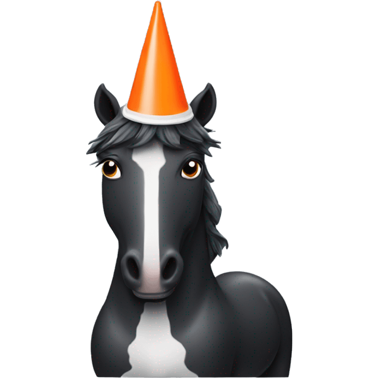 Black unicorn with a traffic cone on its head holding ice cream emoji