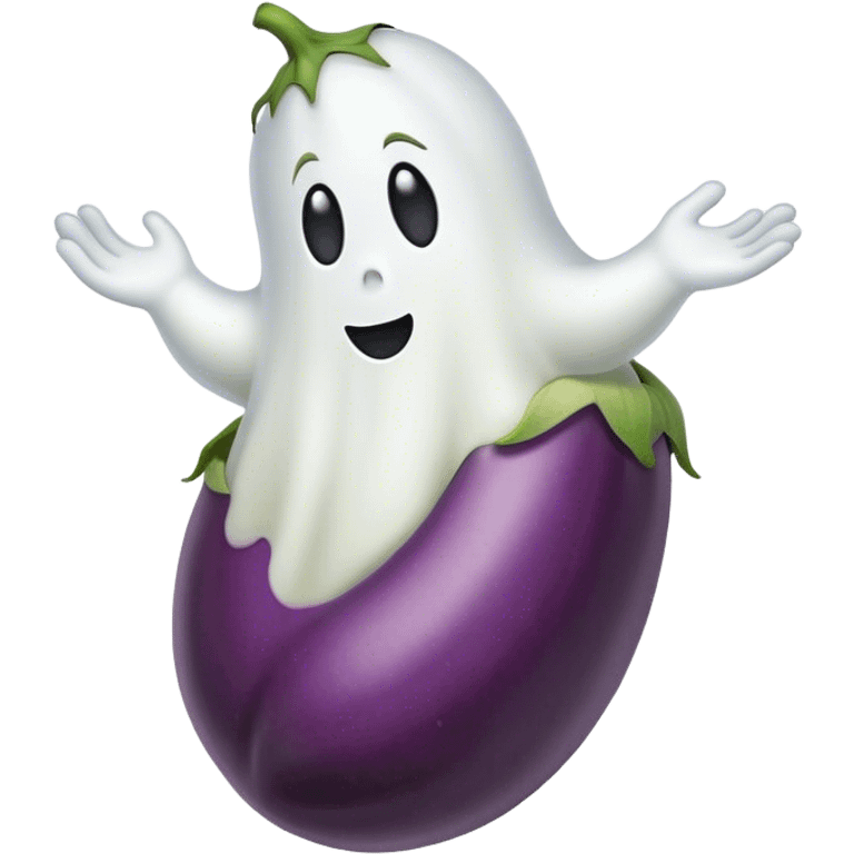 Ghost floating out of eggplant emoji